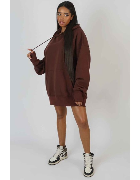 Oversized Sweat Hoodie Dress Chocolate