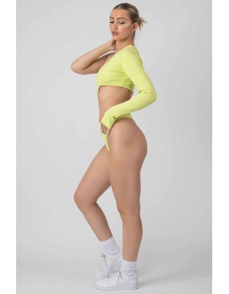Ribbed Cut Out One Sleeve Bodysuit Lime