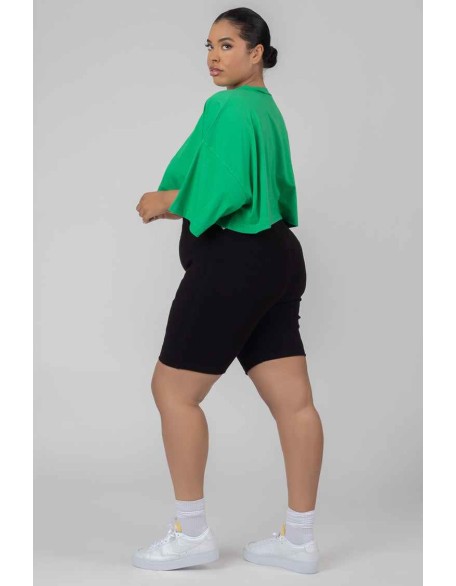 Curve Exposed Seam Oversized Cropped T Shirt Green