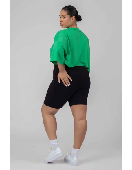 Curve Exposed Seam Oversized Cropped T Shirt Green