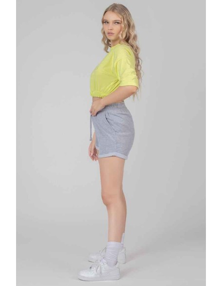 Elasticated Hem Tonal Embroidered T-Shirt Lime