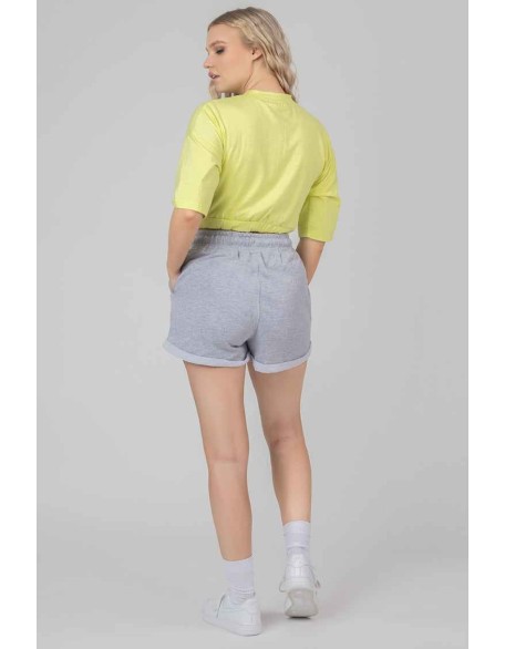Elasticated Hem Tonal Embroidered T-Shirt Lime