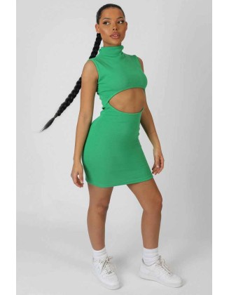 Rib Cut Out Bodycon Mini Dress Green