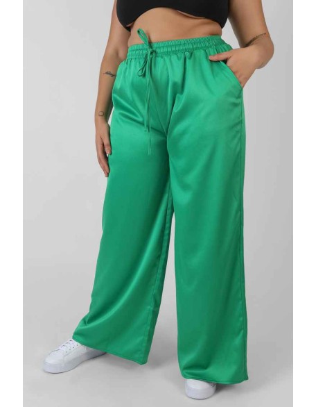 Curve Satin Wide Leg Trousers Green