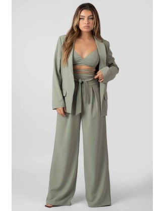 Premium Tie Waist Wide Leg Trousers Sage