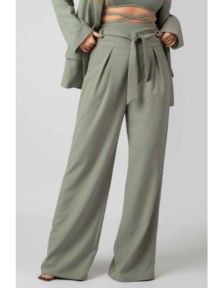 Premium Tie Waist Wide Leg Trousers Sage
