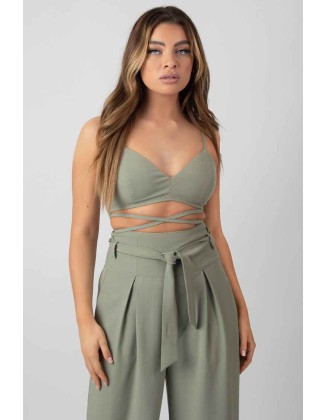 Premium Tie Wrap Detail Bralet Sage