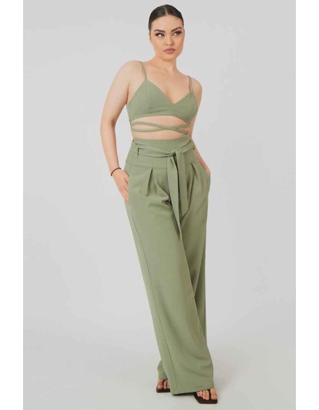 Premium Tie Wrap Detail Bralet Sage