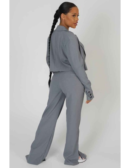 Oversized Boxy Cropped Blazer Grey