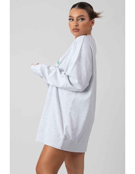 Oversized Graphic Sweater Dress Grey Marl