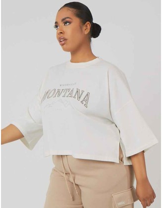 Curve Vintage Boxy Cropped T-Shirt Ecru