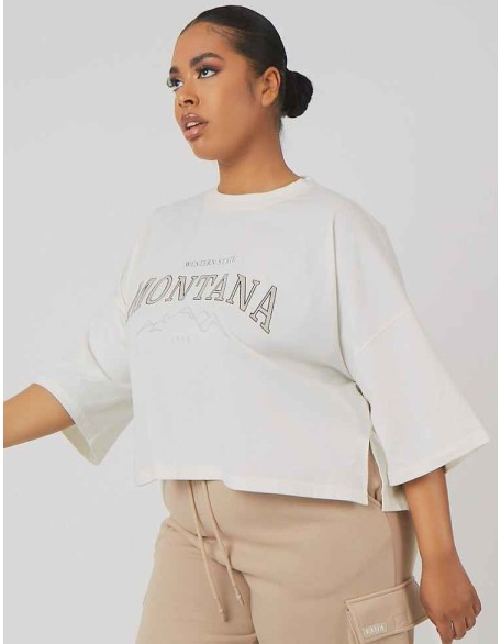 Curve Vintage Boxy Cropped T-Shirt Ecru