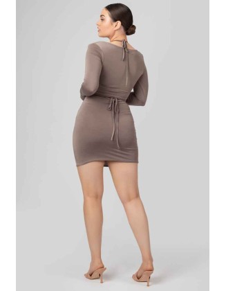 Waist Strapping Gathered Mini Skirt Mink Grey