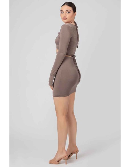 Waist Strapping Gathered Mini Skirt Mink Grey