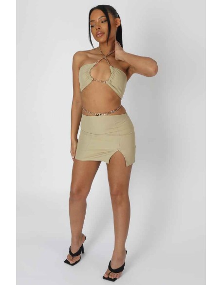 Loop Ruching Chain Strap Bra Top Sage