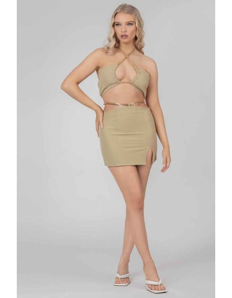 Loop Ruching Chain Strap Bra Top Sage