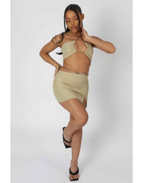 Chain Waist Mini Skirt Sage