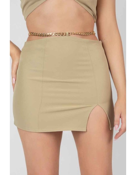Chain Waist Mini Skirt Sage