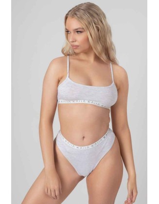 Kaiia Elastic Squareneck Bra Grey Marl