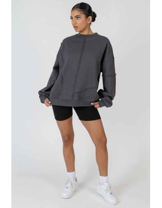 Oversized Exposed Seam Detail Sweatshirt Dark Grey