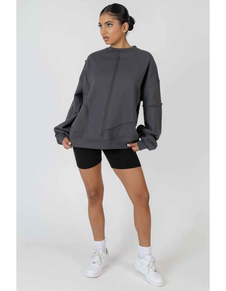 Oversized Exposed Seam Detail Sweatshirt Dark Grey