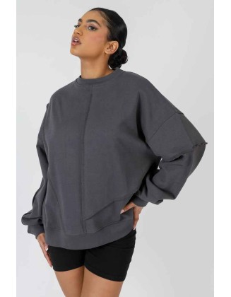 Oversized Exposed Seam Detail Sweatshirt Dark Grey