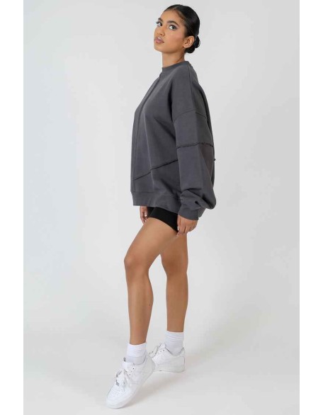 Oversized Exposed Seam Detail Sweatshirt Dark Grey