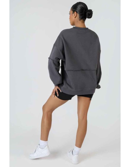 Oversized Exposed Seam Detail Sweatshirt Dark Grey