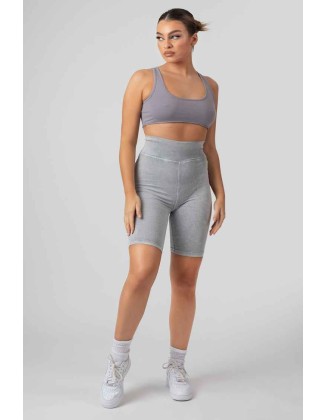 Coordinate Slogan Cycling Short Grey Acid Wash