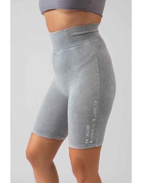 Coordinate Slogan Cycling Short Grey Acid Wash
