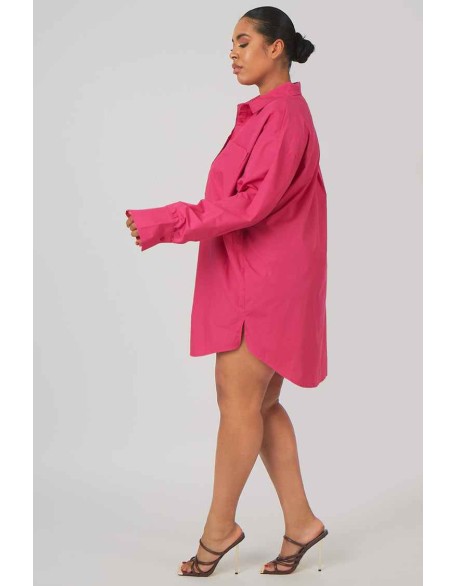 Curve Oversized Poplin Shirt Dress Pink