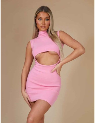 Rib Cut Out Bodycon Mini Dress Pink