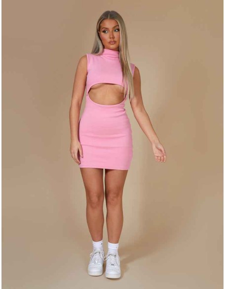 Rib Cut Out Bodycon Mini Dress Pink