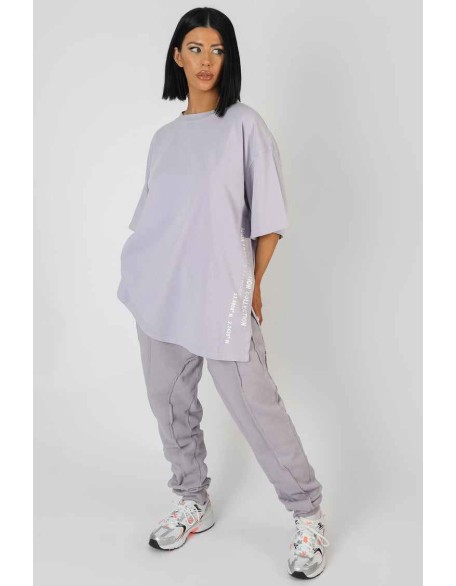 Side Slogan Oversized T-Shirt Lilac
