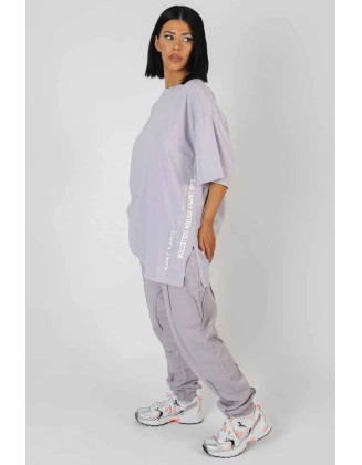 Side Slogan Oversized T-Shirt Lilac