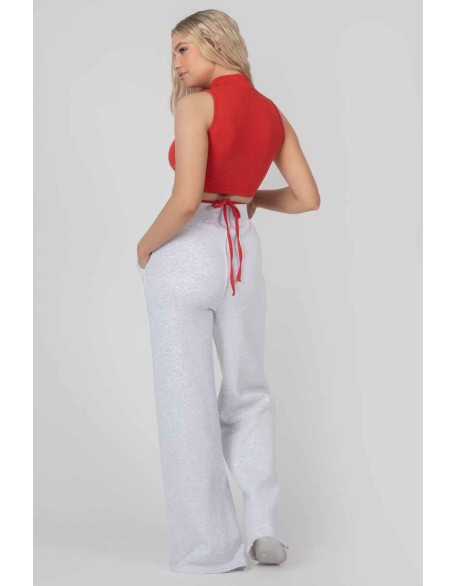 High Neck Strappy Waist Crop Top Red