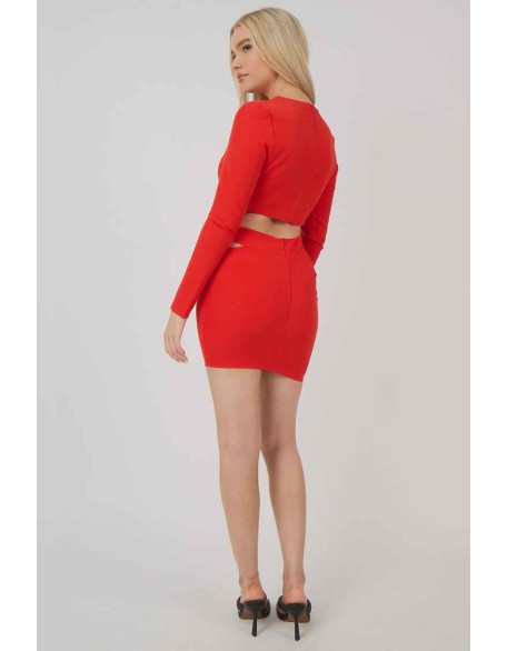 Loop Ruched Metal Hardware Mini Skirt Red
