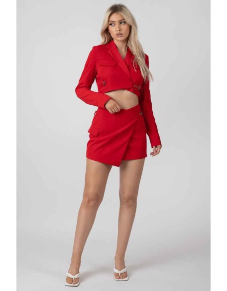 Buckle Detail Mini Skirt Red
