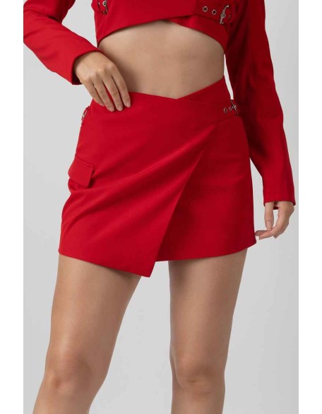 Buckle Detail Mini Skirt Red