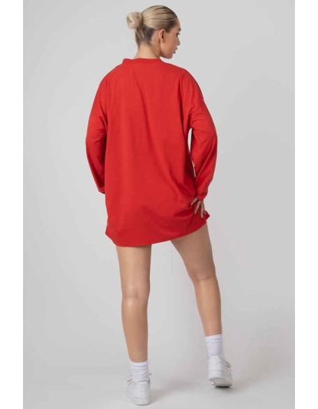 Columbia Slogan Long Sleeved T-Shirt Dress Red