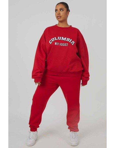Curve Oversized Embroidered Slogan 90S Joggers Red