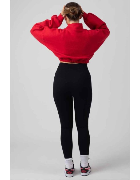 Oversized High Neck Embroidered Slogan Cropped Sweatshirt Red
