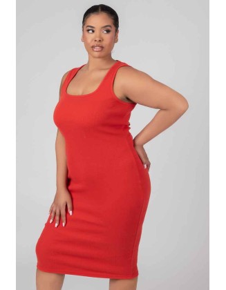 Curve Bodycon Scoop Neck Midi Dress Red