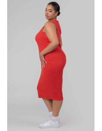Curve Bodycon Scoop Neck Midi Dress Red
