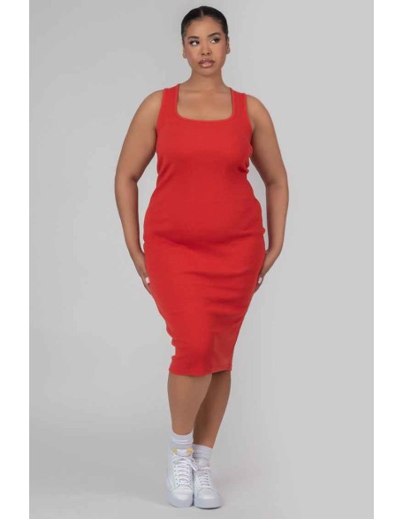 Curve Bodycon Scoop Neck Midi Dress Red