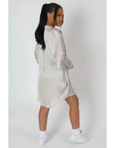 Oversized Satin Shirt Silver