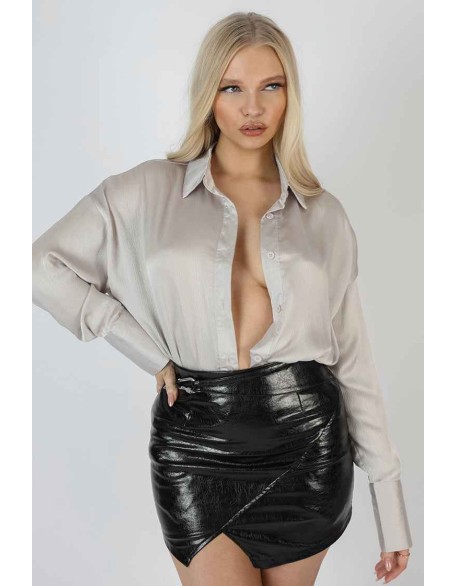Oversized Satin Shirt Silver