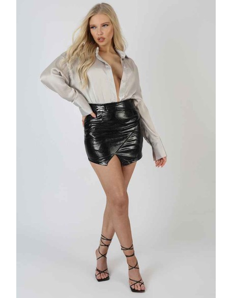 Oversized Satin Shirt Silver