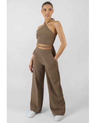 High Waist Wide Leg Trouser Taupe