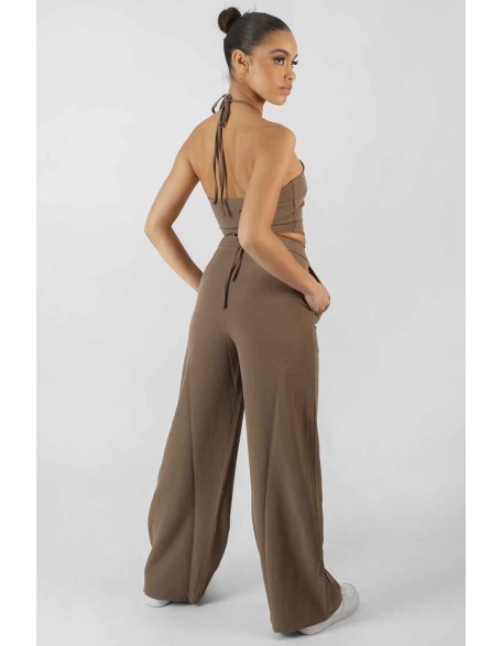 High Waist Wide Leg Trouser Taupe